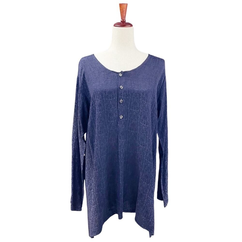 CP SHADES Vintage Floral Damask Jacquard Navy Blue Tunic Size M